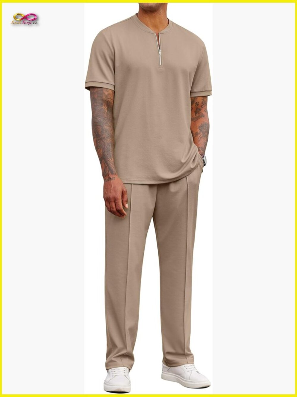 Men's 2 Piece Set Quarter Zip Polo Shirt Jogging Pants Summer Tracksuits